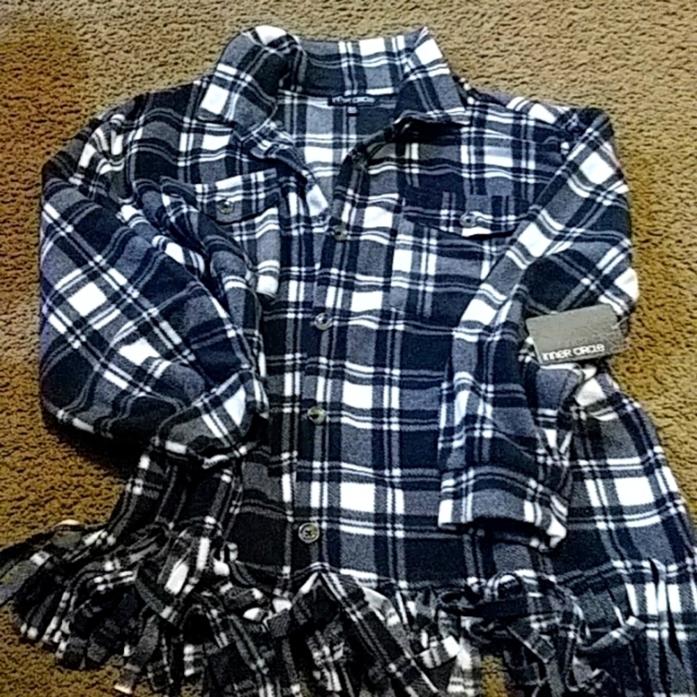 Inner circle plaid fleece with fringe